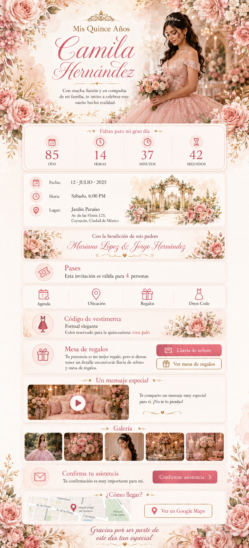 Vista previa de invitación digital de quince años